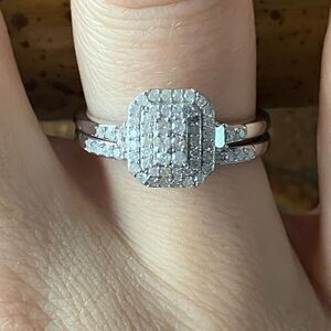 Natural White Diamond Sterling Silver Ring Set Size 7
